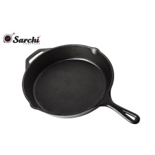 12" Double Spout Cast Iron Skillet Seasoned Fry Pan For Kitchen Use